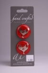 Red Glass Button with Silver Rooster