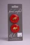 Red Glass Button with Gold Cat