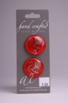 Red Glass Button with Silver Rooster