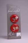 Red Glass Button with Silver Rooster