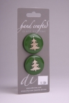 Green Circle Button with White Christmas Tree