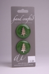 Green Circle Button with White Christmas Tree Design