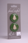 Green Circle Button with White Christmas Tree Design