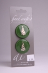 Green Circle Button with White Christmas Tree design