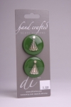 Green Circle Button with a White Christmas Tree Design