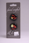 Black with Red and Cream Detail - Set of 2 Glass Buttons