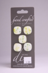 White with Green and Yellow Detail - Set of 5 Glass Buttons