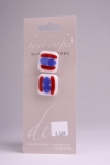 White with Red and Blue Design - Set of 2 Glass Buttons